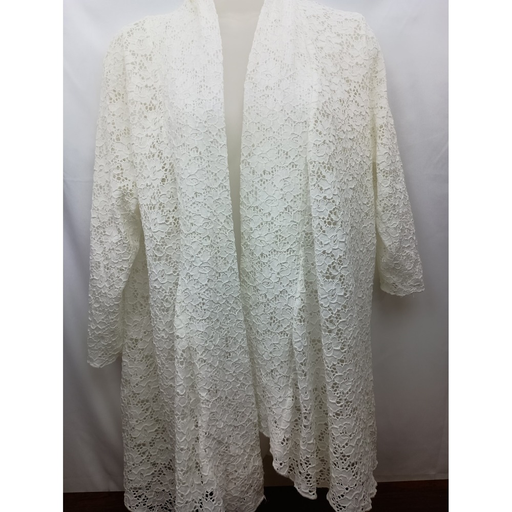 Dress barn‎ plus 1X beachy sheer church office stretchy white floral cardigan